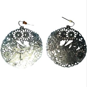 🛍️ 3 for $10 Gold circular earrings, floral cutout design